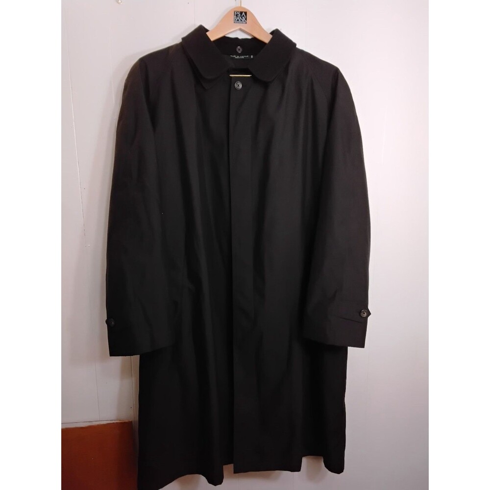 Vtg Ralph Lauren Men Trench Coat Leather Collar Black Size 46R Hidden Button